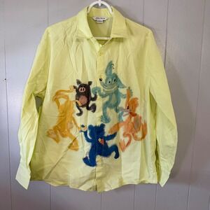 Urban Revivo Graphic Button Down Shirt Mens XS Yellow Monster Print Long Sleeve